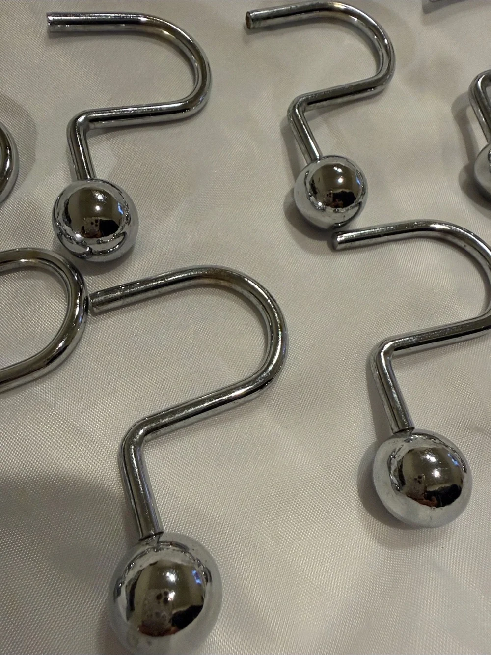Source Unknown White Shower Curtain with Silver Hooks